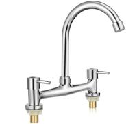 Dual Lever Kitchen Faucet - Hot & Cold Gooseneck Sink Mixer Double Hole Design Premium Silver Alloy Perfect for Bathroom & Kitchen Use