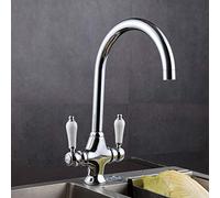 Dual Lever Kitchen Sink Mixer Tap Traditional Elegant Ceramic Double Handles Monobloc Swivel Spout Chrome Fit for Single or Dual Sinks Classic Kitchen Taps Easy to Clean, 10 Year Warranty
