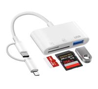 Dual Lightning & USB-C Card Reader, 3-in-2 SD/TF Card Adapter with USB OTG Port, Memory Card Reader Camera Card Viewer for iPhone 16/15/14/13/12/11/8/7/X/XS, iPad Mini/Air/Pro, Samsung, Android, etc