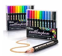 Dual-Line Contour Pen, Self-Outline Metallic Markers for Kids & Adults, Magic Shimmer Glitter Art Supplies for Rock Painting, Scrapbooking, DIY Greeting Cards (12 colorrs,2)