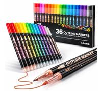 Dual-Line Contour Pen, Self-Outline Metallic Markers for Kids & Adults, Magic Shimmer Glitter Art Supplies for Rock Painting, Scrapbooking, DIY Greeting Cards (36 colors,1)
