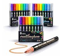 Dual-Line Contour Pen, Self-Outline Metallic Markers for Kids & Adults, Magic Shimmer Glitter Art Supplies for Rock Painting, Scrapbooking, DIY Greeting Cards (8 colors,3)