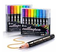 Dual-Line Contour Pen, Self-Outline Metallic Markers for Kids & Adults, Magic Shimmer Glitter Art Supplies for Rock Painting, Scrapbooking, DIY Greeting Cards (8 colors,2)