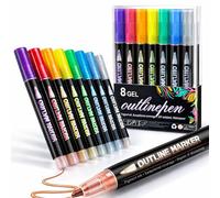 Dual-Line Contour Pen, Self-Outline Metallic Markers for Kids & Adults, Magic Shimmer Glitter Art Supplies for Rock Painting, Scrapbooking, DIY Greeting Cards (8 colors,1)