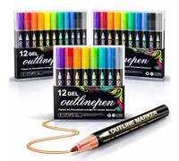 Dual-Line Contour Pen, Self-Outline Metallic Markers for Kids & Adults, Magic Shimmer Glitter Art Supplies for Rock Painting, Scrapbooking, DIY Greeting Cards (12 colorrs,3)
