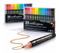 Dual-Line Contour Pen, Self-Outline Metallic Markers for Kids & Adults, Magic Shimmer Glitter Art Supplies for Rock Painting, Scrapbooking, DIY Greeting Cards (24 colors,2)