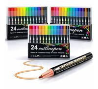 Dual-Line Contour Pen, Self-Outline Metallic Markers for Kids & Adults, Magic Shimmer Glitter Art Supplies for Rock Painting, Scrapbooking, DIY Greeting Cards (24 colors,3)