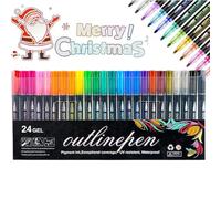 Dual Line Highlighter Pens,Coloring Lightstick Graffiti Highlighter Pens,Glitter Pens Outline Marker Pens,Outline Pens Metallic Marker Pens,Double Line Outline Markers Pens,Drawing Paint Pens(24)