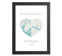 Dual Location Heart Map - Unique Gift for Couples | Personalised Artwork with Each Person’s Hometown, Perfect for Anniversaries, Birthdays, Christmas & Valetines Day Gifts For Him, Gifts For Her