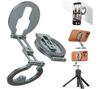 Dual Magnetic Phone Stand Holder Ultrathin, YC-21 Double Magnetic Phone Holder Foldable 1/4" Screw Tripod Mount Compatible with MagSafe for iPhone 17 16 15 14 13 12 Pro Max Plus Gym Magnet