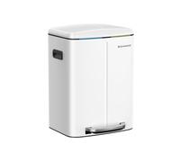SONGMICS Double Rubbish Bin, 2 x 20L Kitchen Bin, Dual Compartment Metal Step Bin, with Plastic Inner Buckets, Soft-Close Lids, and Handles, Odour Seal, White LTB40WT