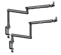Dual Microphone Boom Arm Stand with Desk Clamp Mount, 2KG Load Capacity, Cable Management, Adjustable Articulating Arm, Black