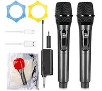 Dual Microphone Wireless, Wireless Microphone Set with Rechargeable Receiver - 200 ft Range, Plug and Play, Crystal Clear Sound for Karaoke, Weddings, Parties, Lectures, Vocals