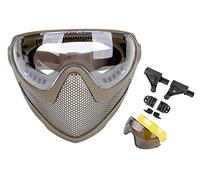 Dual-Mode Airsoft Paintball Mask Full Face Steel Mesh Mask with 3 Interchangable Lens Goggles, FAST Tactical Helmet Accessories