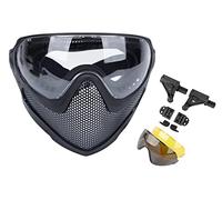 Dual-Mode Airsoft Paintball Mask Full Face Steel Mesh Mask with 3 Interchangable Lens Goggles, FAST Tactical Helmet Accessories