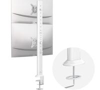 Dual Monitor Articulating Desk Mount Arm Stand - Vertical Stack Screen Supports Two 13 to 34 Inch Computer Monitors with C Clamp White