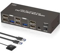 Dual Monitor HDMI KVM Switch 2 Computers 2 Monitors, 4K@60Hz 2 Desktop Computers in 2 Monitors Out, with 4 USB 3.0 Ports to Share Keyboard Mouse, Extended Display for WFH Setup & PC Gaming
