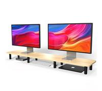 Dual Monitor Stand Riser 42 inch Large Extra Long Monitor Stand Riser Wide TV Stand Riser Monitor Stand for 2 Monitors Wood & Steel Leg Desktop Riser Desk Organization Home Office (Natural)