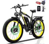 Dual Motor Electric Bike Road Legal 250W,Electric Mountain Bike,26"x4" Fat Tyre Ebikes,48V 23AH Removable Battery 60Miles Range,Front Suspension&Hydraulic Brakes,LCD Display Ebike(Yellow23AH)