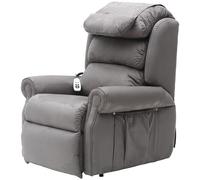 Dual Motor Rise and Recline Armchair - Waterfall Pillow - Grey Suedette Fabric Loops Grey One Size