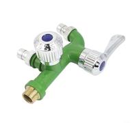Dual mouth quick opening washing machine water connector with two outlets, for managing water supply in kitchen, bathroom and balcony areas (green)