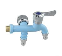 Dual mouth quick opening washing machine water connector with two outlets, for managing water supply in kitchen, bathroom and balcony areas (blue)