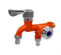 Dual mouth quick opening washing machine water connector with two outlets, for managing water supply in kitchen, bathroom and balcony areas (orange)