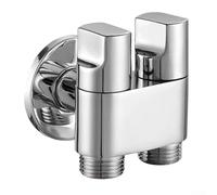 Dual outlet alloy angle valve 1 in 2 out with rotary metal handle, adjustable water pressure control, compatible with G1/2 plumbing fittings (Silver)