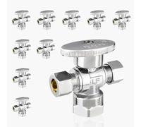 Dual Outlet Angle Stop Valve 1/2" FIP Inlet x 3/8" Compression Outlets - Brass Chrome Shut Off Valve(10pack FIP)
