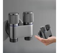 Dual Outlet Angle Valve, in Two Out Water Splitter Brass Shower Diverter with Automatic Shut Off, Space Saving Bathroom Tap Adapter for Washing (A-Silver)