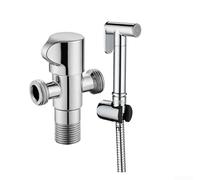 Dual Outlet High Pressure Copper Spray For Toilet Zones With Angle Valve To Support Routine Cleaning Tasks(Electroplated Silver)