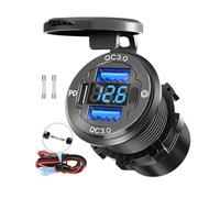 Dual PD USB C 30W & QC3.0 18W with Switch, 12V USB Outlet with 3 Ports Car USB C Outlet Aluminum Waterproof with Voltmeter, Motorcycle USB Charger for Marine Boat Golf RV ATV Truck