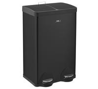 Cooks Professional Dual Pedal Recycle Bin 60L | 2 x 30L Removable Compartments & Soft Close Lids | Twin Double Section Stainless Steel Kitchen or Office Dustbin for Recycling or Waste | Black