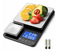Dual Platform Kitchen Scales with High Precision: 15kg/33lb Capacity at 1g & 500g Capacity at 0.01g, Professional Food Scales for Baking Sourdough Bread and Cooking, 7 Units, Tare, Accumulation, Black