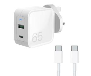 Dual Port 65W USB C GaN Fast Charger for Lenovo Thinkbook 13s 14 15 14s Plus G2 G3 G4 ITL IAP Chromebook C330 S330 100e 300e 500e ThinkPad T14 T15 T480 T480s T490s T570 T580s E490 TYPE C Power Adapter