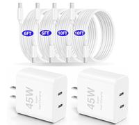 Dual Port USB C Charger, USB C Fast Charging Wall Charger Block with Long Type C Charge Cord Cable