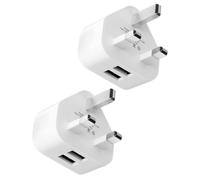 Dual Port USB Plug UK Adaptor for iPhone 16 15 5V/2.1A Compact Mains Charge 2 Pack 3 Pin Fast Wall Power Charging Adapter for iPhone 14/13/12/11/XS Max/XR/X/8/7/6Plus iPad Pro/Air/Mini Watch SE Galaxy