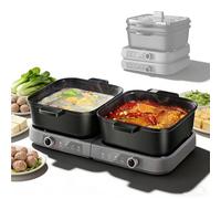 Dual-Pot Electric Cooker with Independent Temperature Control, 2 Non-stick Split Pots for Soup, Porridge, and Noodles