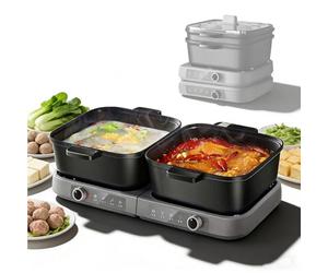 Dual-Pot Electric Cooker with Independent Temperature Control, 2 Non-stick Split Pots for Soup, Porridge, and Noodles