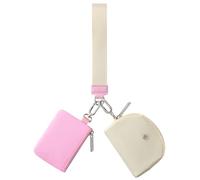 Dual Pouch Wristlet - Keychain Wallet RFID Blocking Mini Zip Around Wristlet Wallets with Detachable Strap, Mini Coin Purse For Women With Premium Zippers & Metal Buckles, Pink & Cream, Dual Pouch