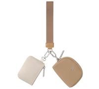 Dual Pouch Wristlet - Keychain Wallet RFID Blocking Mini Zip Around Wristlet Wallets with Detachable Strap, Mini Coin Purse For Women With Premium Zippers & Metal Buckles, Brown & Khaki, Dual Pouch