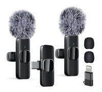 Dual Professional Wireless Lavalier Lapel Microphone for iPhone, iPad, Mini Video Recording Mic for Interview Video Podcast Vlog YouTube & Livestream, Noise Reduction, Plug & Play