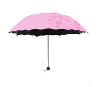 Dual Protection Floral Umbrella Water Activated Color Change Feature with 3 Fold Design and UPF50+ Blackout Coating (Pink)
