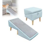 Dual-Purpose Split Ottoman Dog Ramp,Folding Pet Ramps Stairs for Couch,Non-Slip Pet Ramps Stairs for Small and Large Dogs,Suitable for Bed and Sofa,Blue
