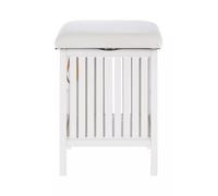 Dual Purpose Wood Storage Stool, Natural Walnut Build Storage Stool For Livingroom, Fabric Seat Stool Premier Housewares White One Size