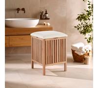 Dual Purpose Wood Storage Stool, Natural Walnut Build Storage Stool For Livingroom, Fabric Seat Stool Premier Housewares Natural One Size