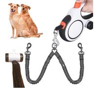Dual Retractable Dog Leash 2 Large Dogs (Up to 110 Lbs Each), 2 Headed Pet Leash with Poop Bags, 26-Foot Extension, Non-Slip Grip, One-Button Break & Lock, 360-degree Tangle-Free (White, Large)