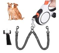 Dual Retractable Dog Leash 2 Large Dogs (Up to 110 Lbs Each), 2 Headed Pet Leash with Poop Bags, 26-Foot Extension, Non-Slip Grip, One-Button Break & Lock, 360-degree Tangle-Free (White, Medium)