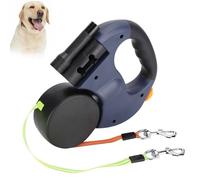 Dual Retractable Dog Leash, Automatic Extendable Flexible Double Harnesses Hand Holding LED Traction Rope with LED Light (Dark Gray)