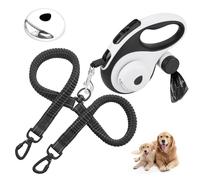 Dual Retractable Dog Leash for 2 Large Dogs (Up to 110 Lbs Each) - Double Headed 16 ft Extendable Pet Leash with Poop Bags and LED Light, One Button Break & Lock, 360 Tangle-Free (White, Medium)